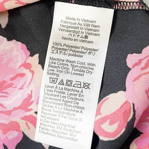 J. Crew Tie‎ Neck Long Sleeve Top XS black pink floral rose popover blouse flowy - Picture 9 of 12